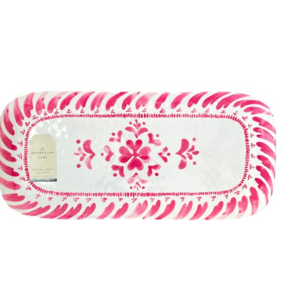 ARTISAN DE LUXE Pink White Melamine Oblong Serving Tray Platter 7 x 15 NEW - Picture 1 of 13